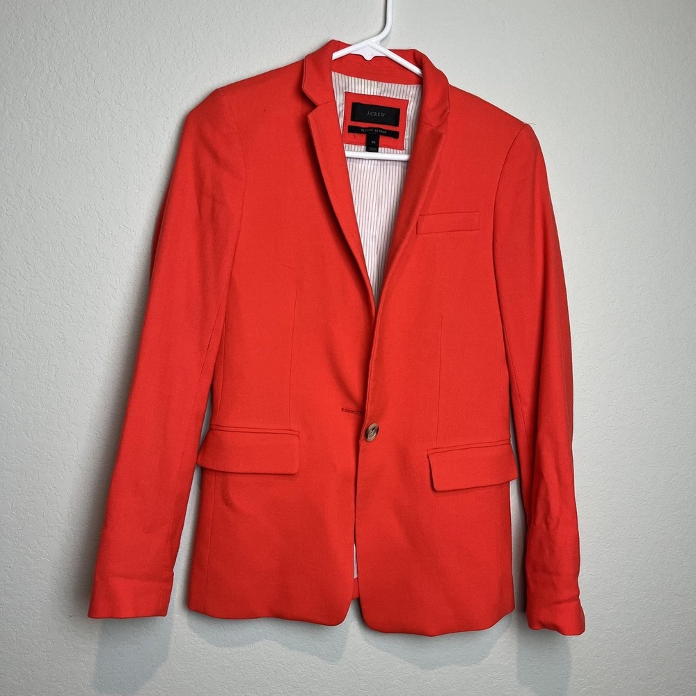 J.Crew Blazer Womens 00 Orange Wool Regent One Button Lined Workwear Tailored